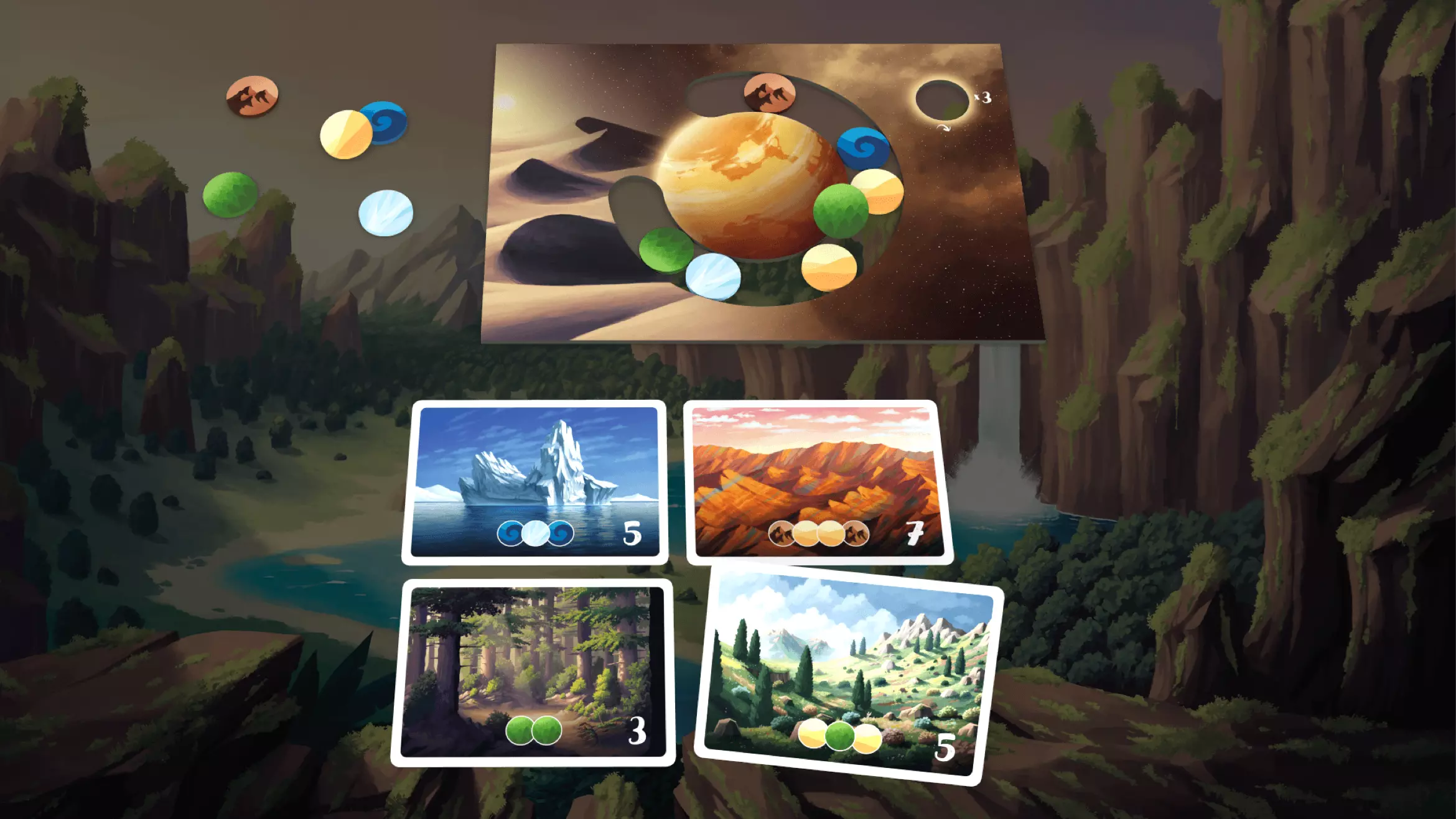 A Biomos planet in formation and objective cards