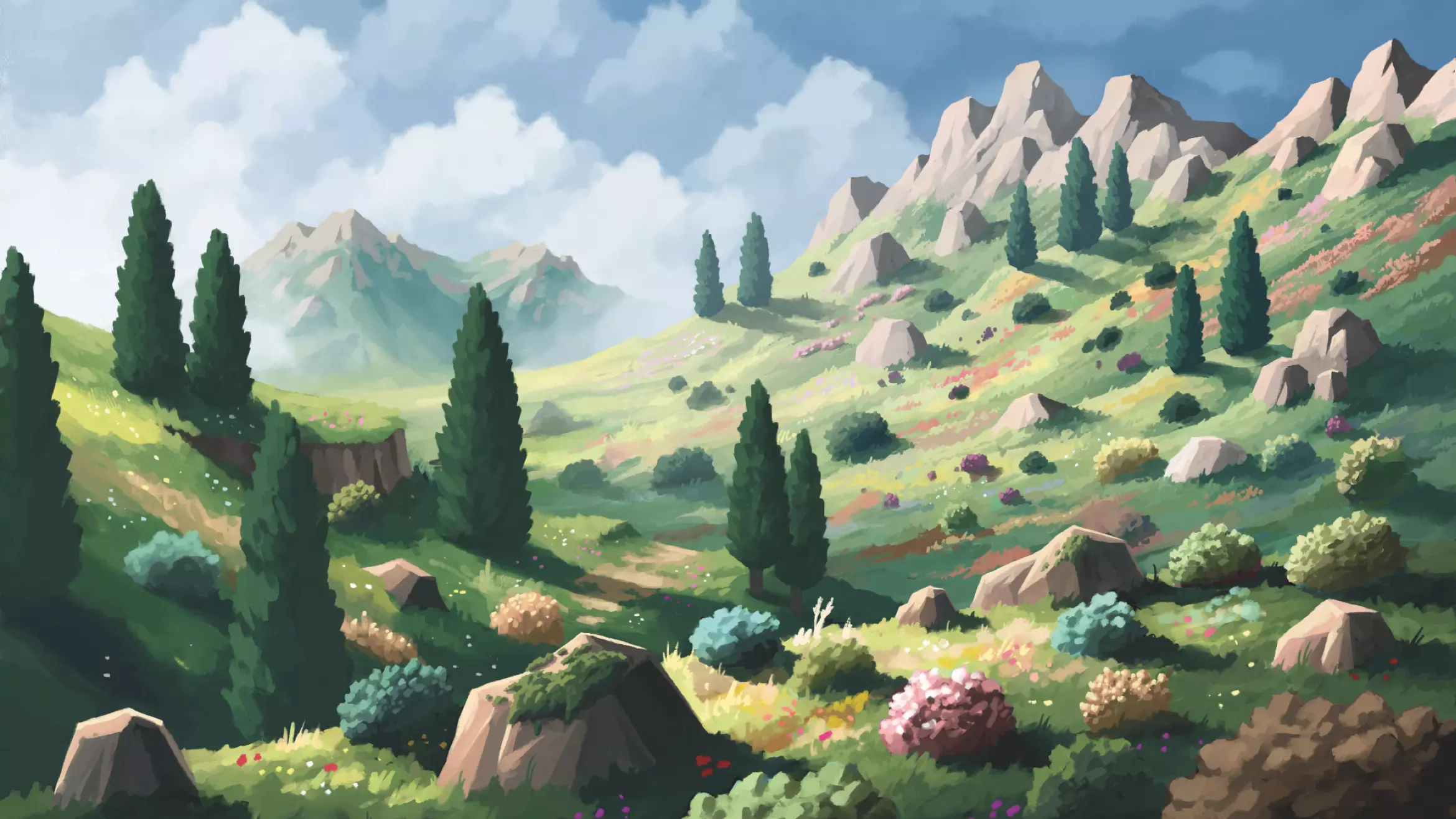 Shrubland illustration by the artist Baptiste Perez