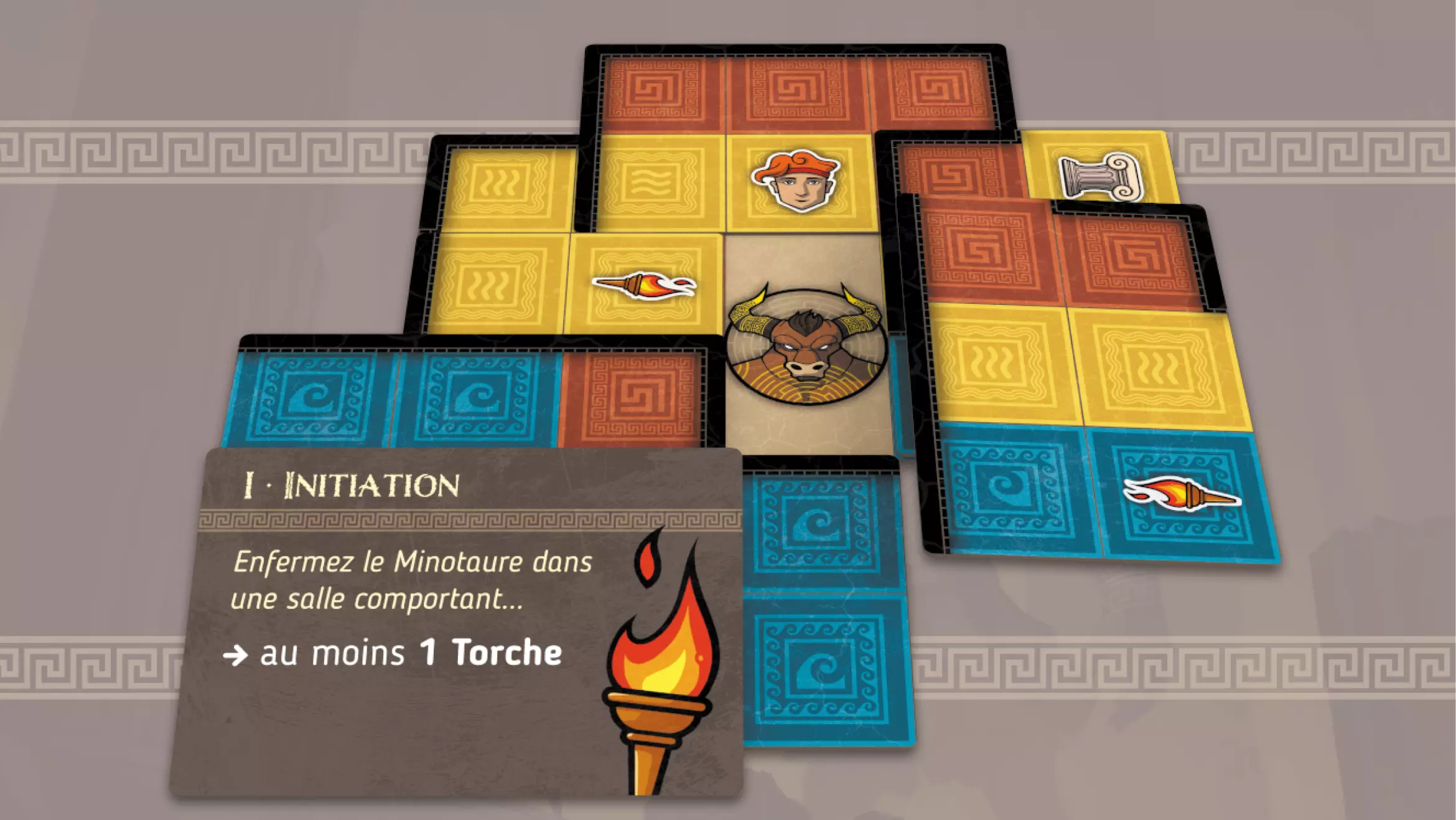 Trap the Minotaur in a room with at least one Torch!