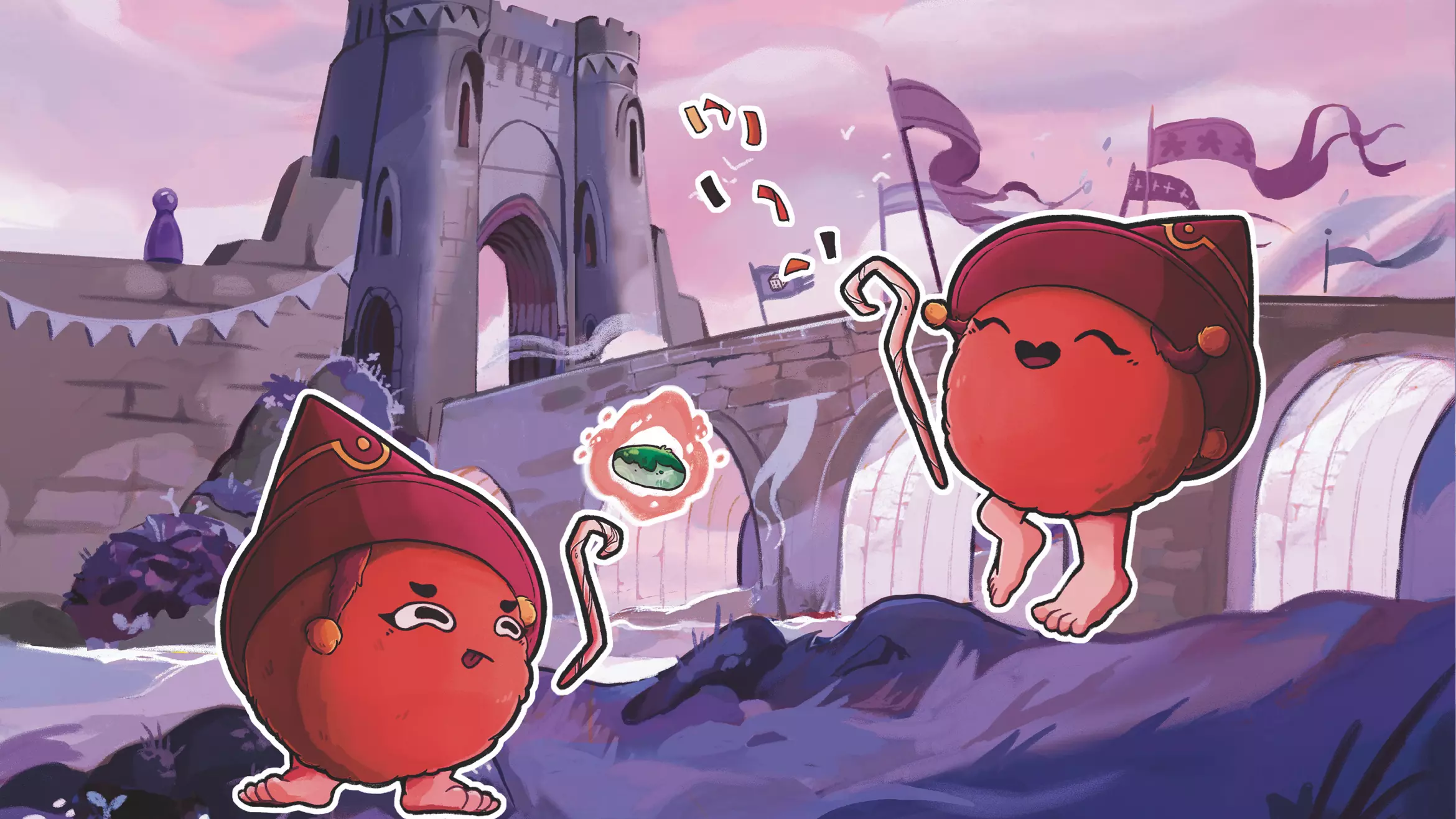 Woopies in front of the Saint-Jacques gate, a historic monument in Parthenay