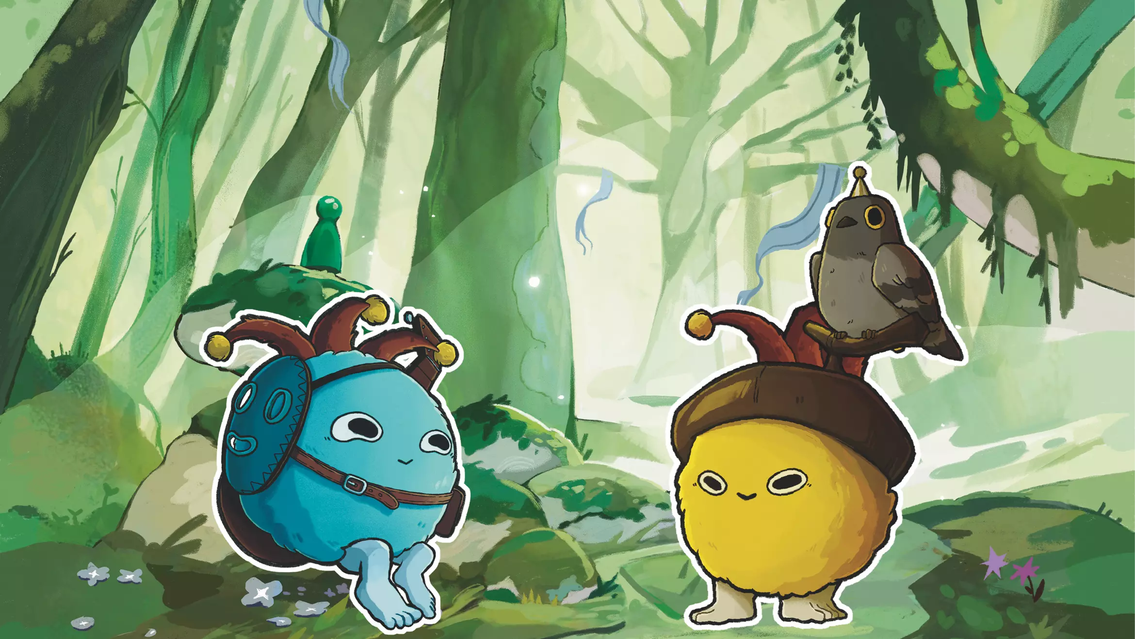 Des woopies devant le Rocher Branlant au Jardin des Chirons