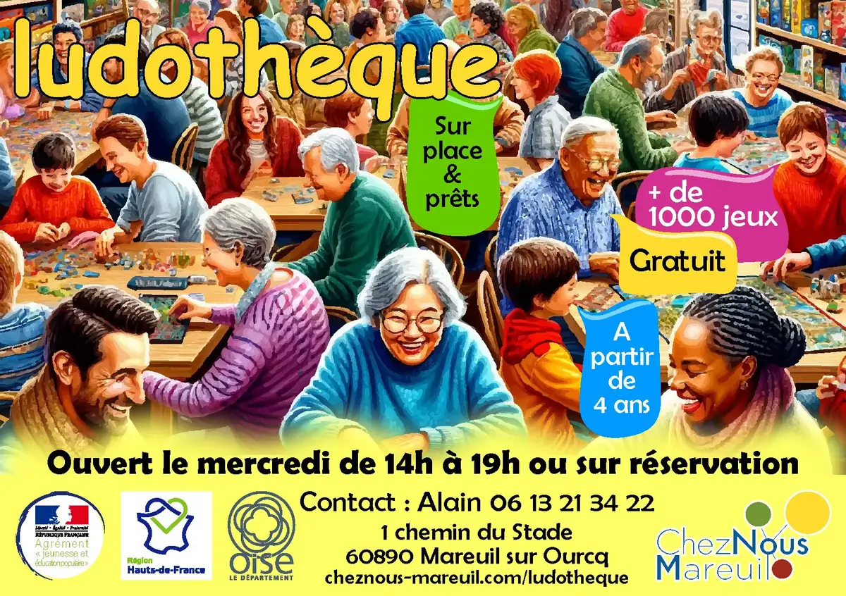 Photo organisation ChezNous Mareuil, games library, France