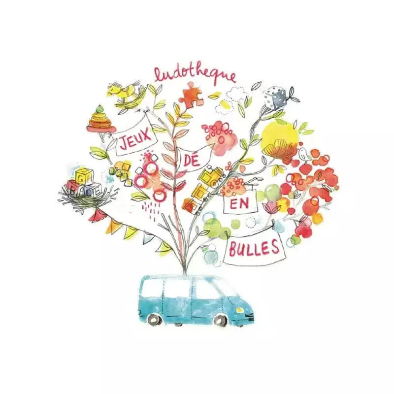 Logo Ludothèque Jeux ... Dé ... En ... Bulles, games library, France