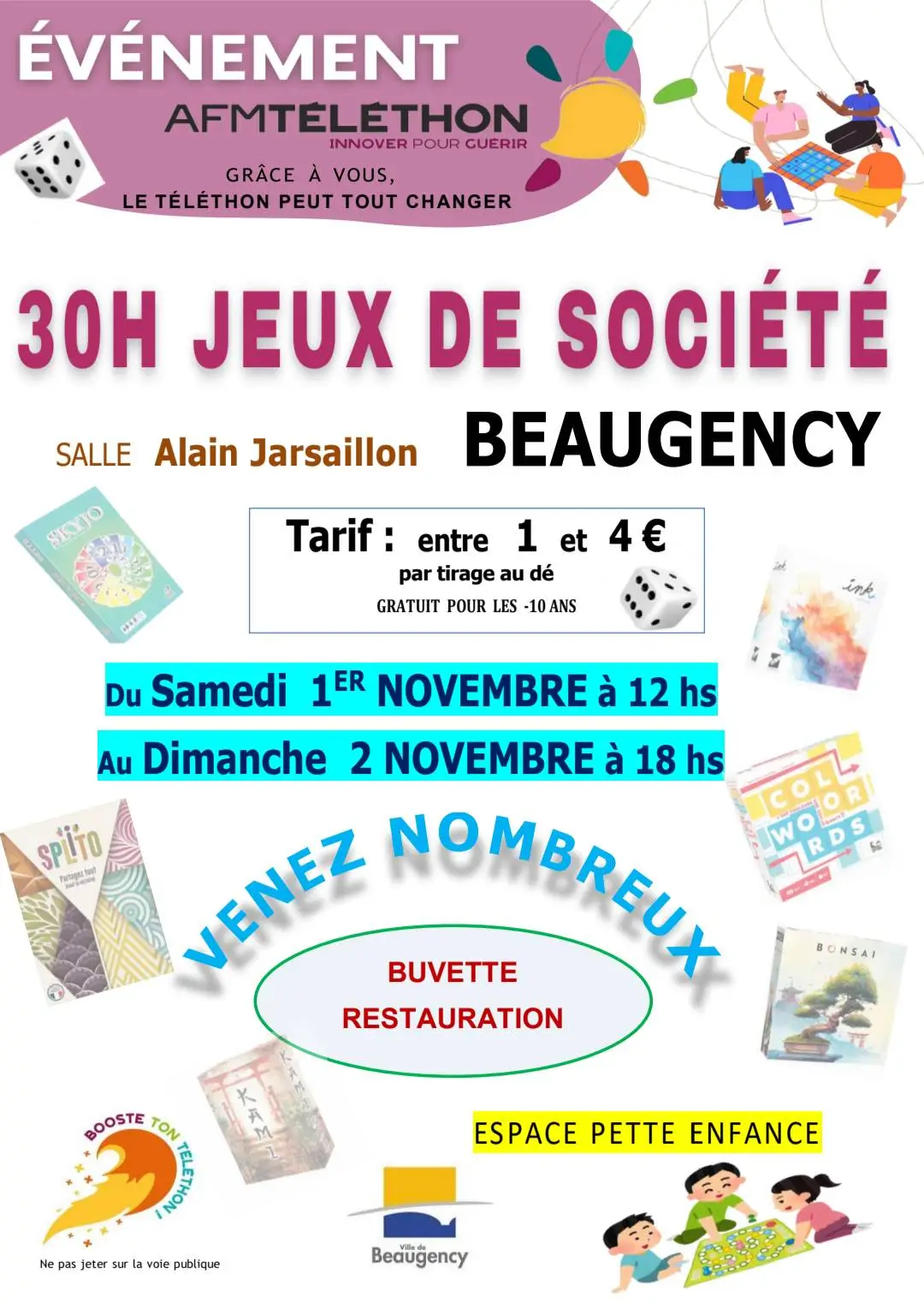 Affiche officielle 30 heures de jeu de société pour le Téléthon 2025