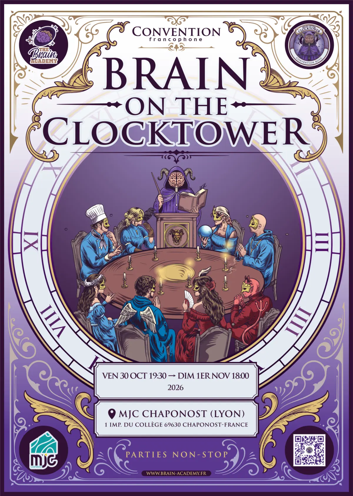 Affiche officielle Brain on the Clocktower Lyon, Convention Blood on the Clocktower 2026