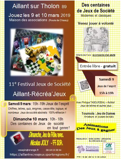 Affiche officielle Festival des Jeux de SociÃ©tÃ© Aillant-RÃ©crÃ©aâ€™Jeux 2020