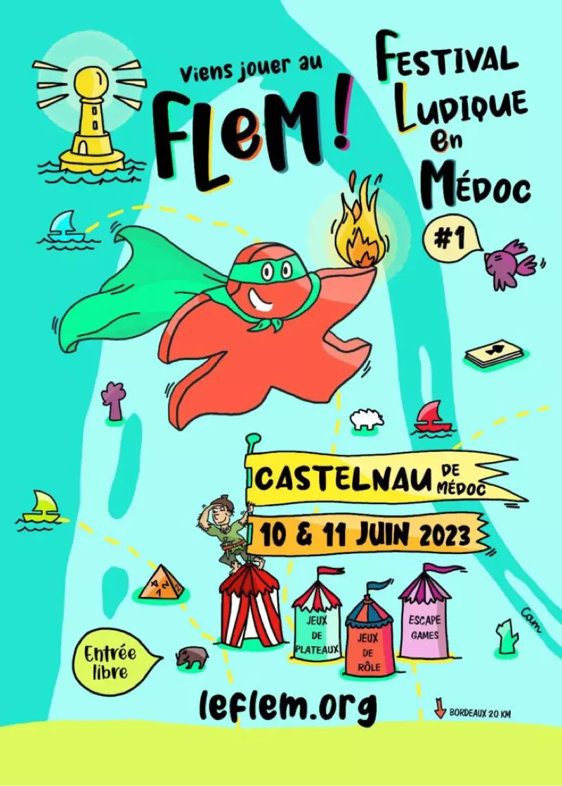 Affiche officielle Le FLeM : Festival Ludique en Médoc 2023