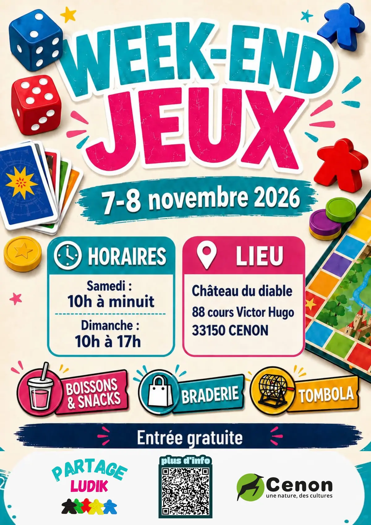 Affiche officielle Week-end Jeux à Cenon 2026