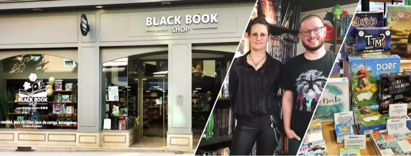 Photo devanture boutique Black Book Shop, boutique de jeux de société, France