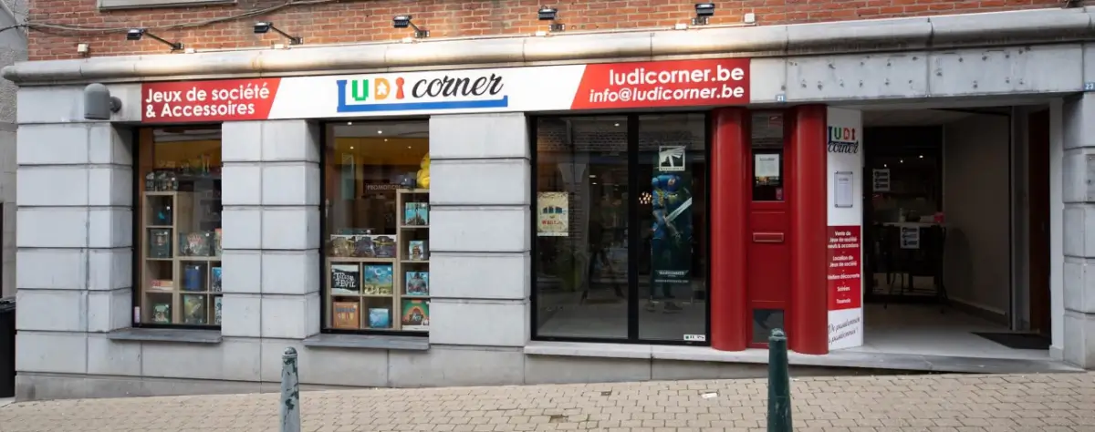 Photo devanture commerce Ludicorner, boutique ludique, Belgique