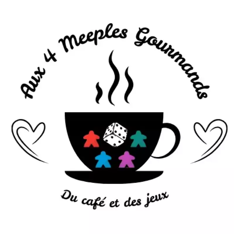 Logo Aux 4 meeples gourmands, board game cafe, France